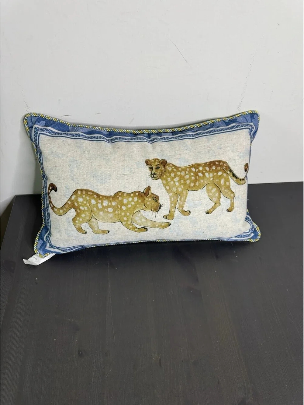 Nito Blue Leopard Lumbar Throw Pillow 18x12 Animal Print